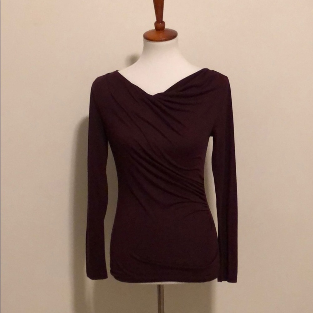 Ann Taylor Cowl Neck Ruched Plum Long Sleeve Shirt